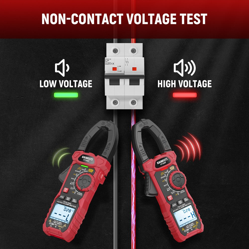 KAIWEETS HT208F Inrush Digital Clamp Meter, 1000A with Backlit, TRMS 6000 Counts, 15min Auto-shutdown, 38mm Large Jaw Design