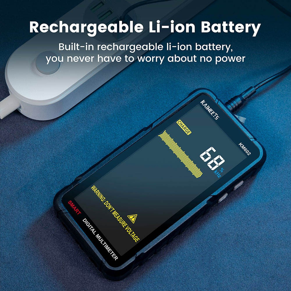 KAIWEETS KM602 Digital Multimeter 6000 Counts True-RMS Meter Smart Mode Manual Mode 1200mAh Rechargeable Battery Flashlight Auto-Lock - Black