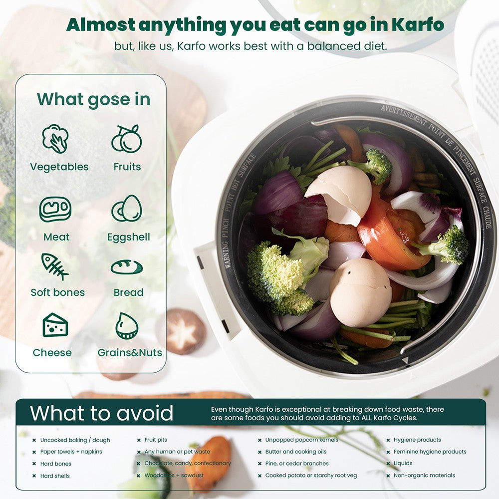 Karfo UF006-EC Electric Waste Kitchen Composter, 2.5L Capacity, Odorless/Auto-Cleaning/ 3 Modes/Low Noise, Turn Food Waste into Fertilizer for Indoor Plants, Outdoor Garden, White