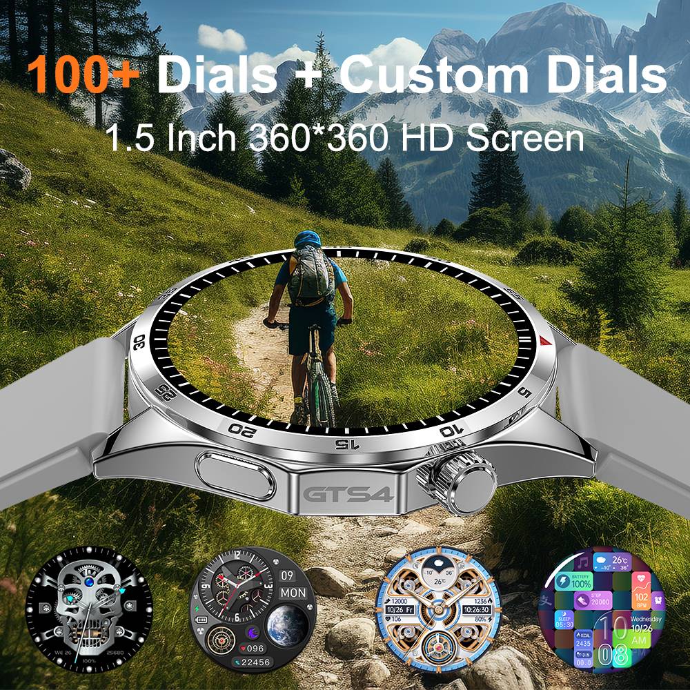 LEMFO GTS4 Smartwatch, 1.5-inch Screen, Bluetooth Calling, Message Reminder, Health Monitoring, IP67 Waterproof - Black, Silicone Watchband