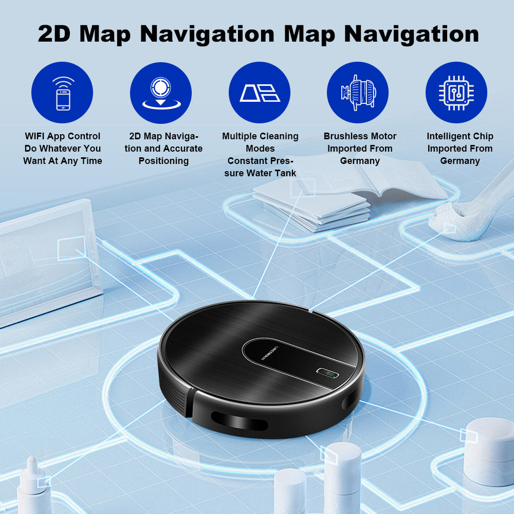Liectroux N7S-U Robot Vacuum Cleaner and Wet Mop Combo, Smart Mapping, WiFi App, 6000Pa Suction, 120min Runtime, 400ml Dustbin & 250ml Water Tank, WiFi App, Works With Alexa and Google Assistant, for Pet Hair, Carpet, Hard Floor