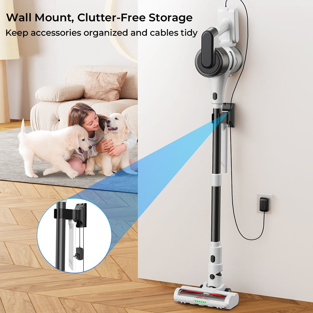MOOSOO S5 Mate Cordless Stick Vacuum Cleaner, 20kPa Powerful Suction, 55min Runtime, 1L Dustbin, Green LED Technology, Rechargeable for Effortless Home Cleaning Hardwood, Carpets & Pet Hair