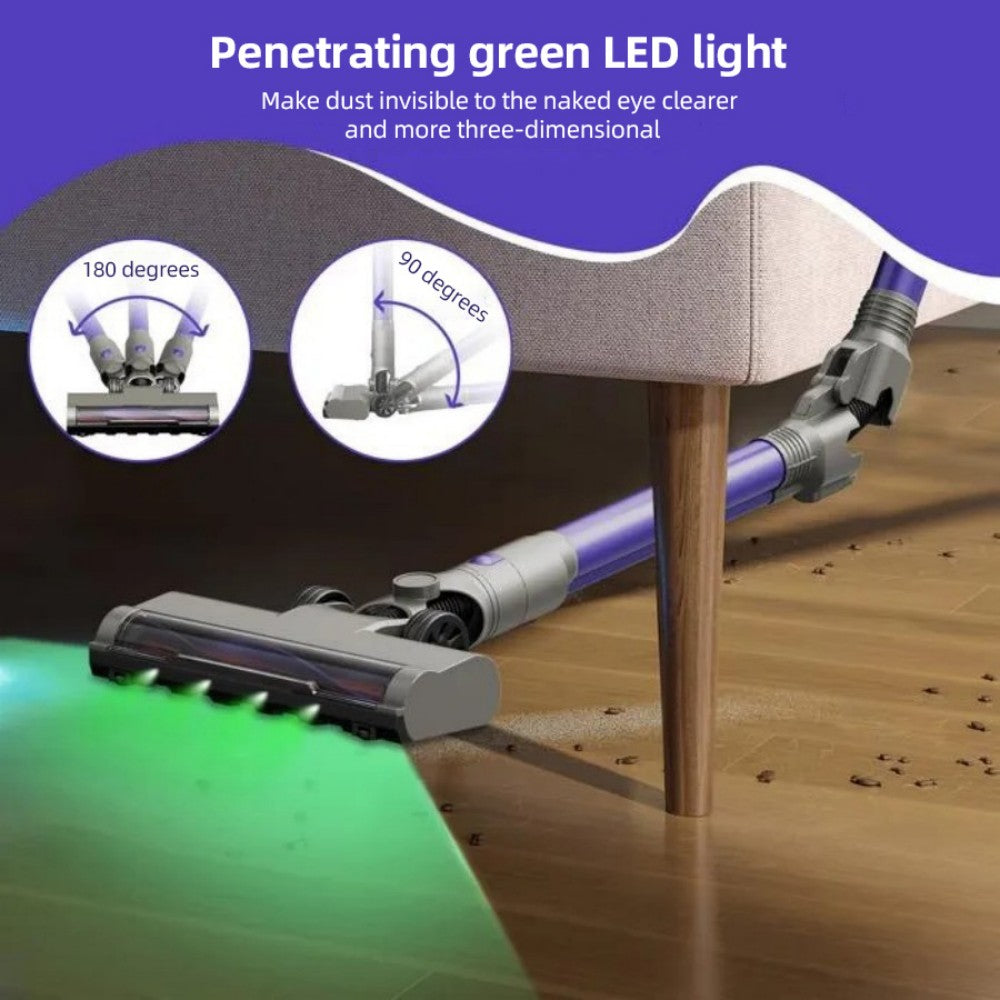 MOOSOO YG-618-B Cordless Vacuum Cleaner, Flexible 180° Rotation, Rechargeable Hanger, 48kPa High Suction, Anti-Tangle Brush, LED Display, for Hard Floors, Pet Hair And Carpet, Purple