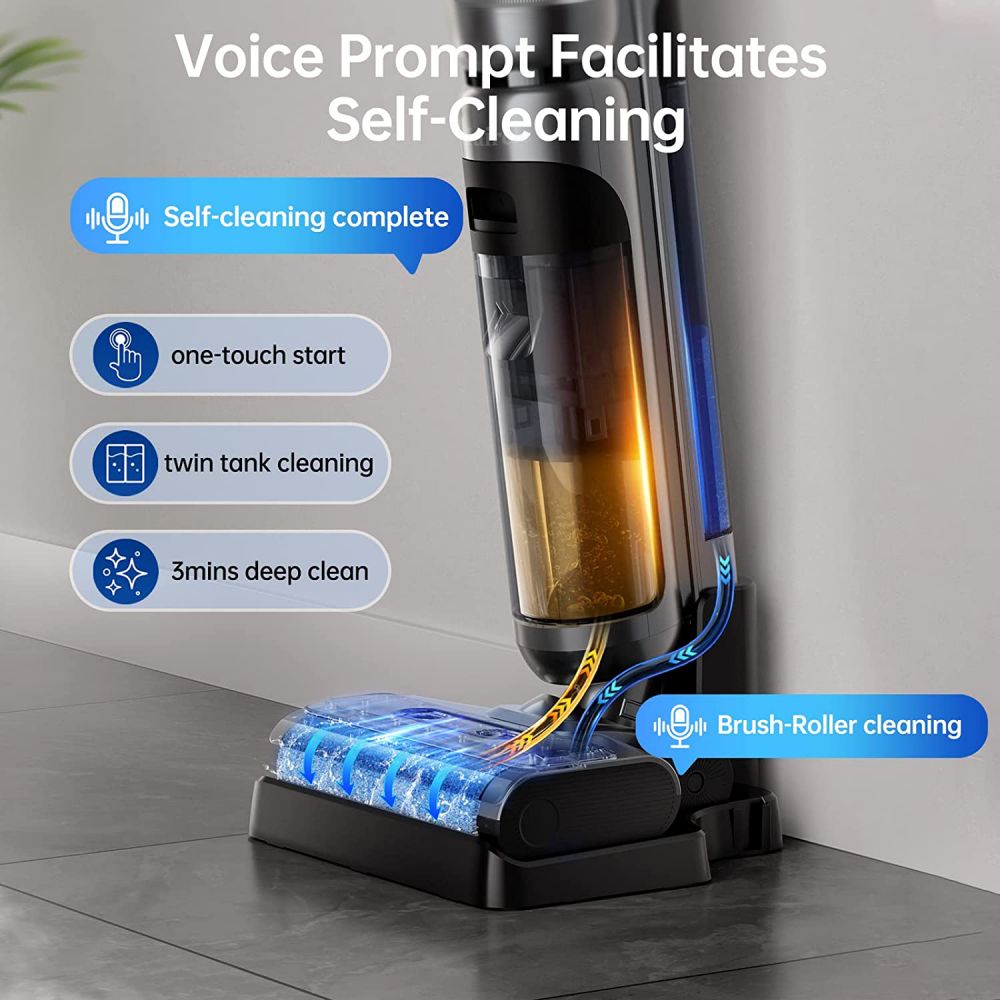 Maircle F1 Cordless Wet Dry Vacuum Cleaner, 16kPa Suction, 35min Runtime, LED Display, Self-propelled and Self-Cleaning, Voice Prompts, for Hardwood Floor and Sticky Messes