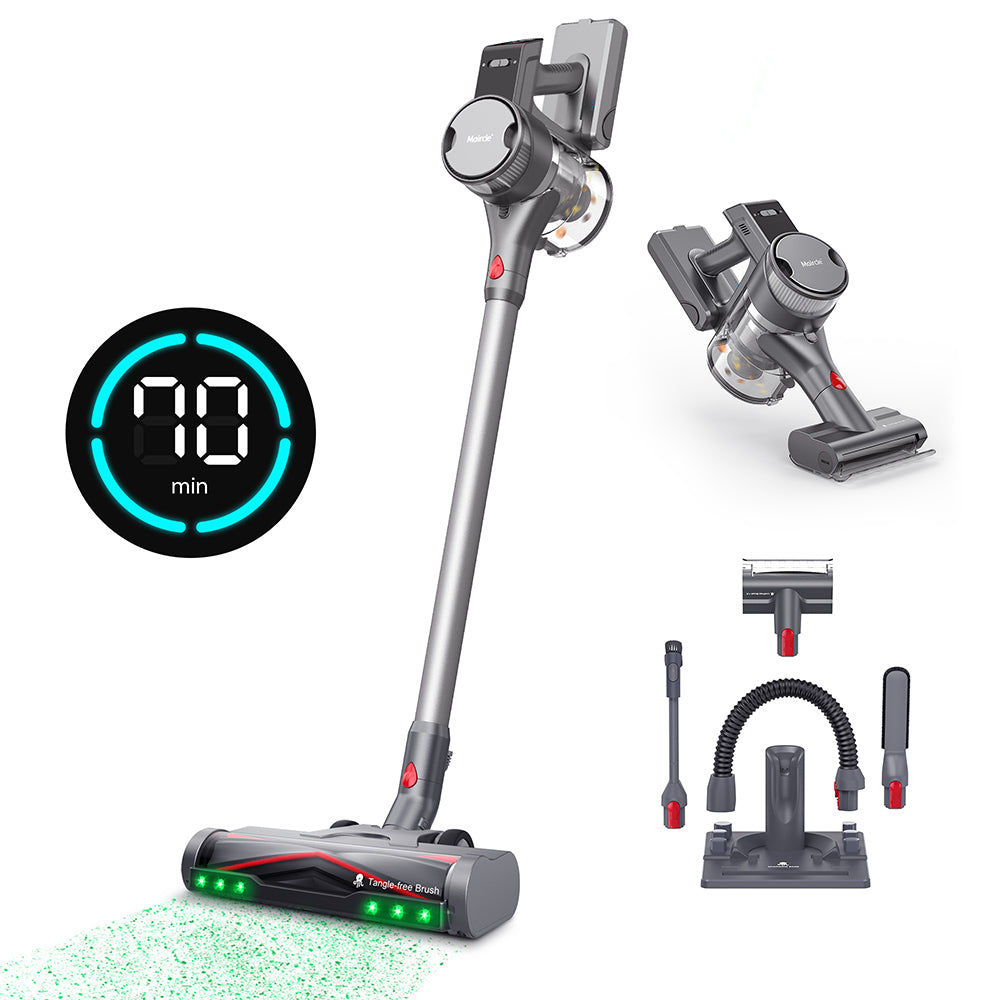 Maircle S3 Pro Cordless Vacuum Cleaner, with Store and Charge 2-in-1 Dock, 70min Runtime, 35kPa Power Suction, Green LED Headlight, for Hard Floors, Carpet and Pet Hair