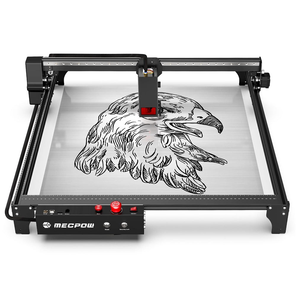 Mecpow X5 22W Laser Engraver Cutter, Auto Air Assist Kit, 0.08x0.1mm Laser Spot, 28000mm/min Engraving Speed, Safety Lock, Emergency Stop, Flame Detection, Offline Engraving, 600x600mm