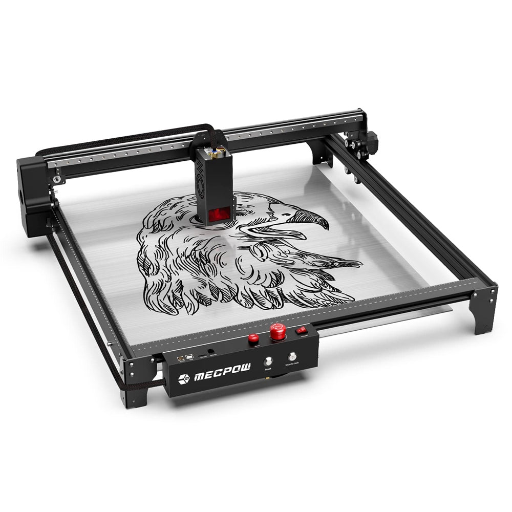 Mecpow X5 22W Laser Engraver Cutter, Auto Air Assist Kit, 0.08x0.1mm Laser Spot, 28000mm/min Engraving Speed, Safety Lock, Emergency Stop, Flame Detection, Offline Engraving, 600x600mm