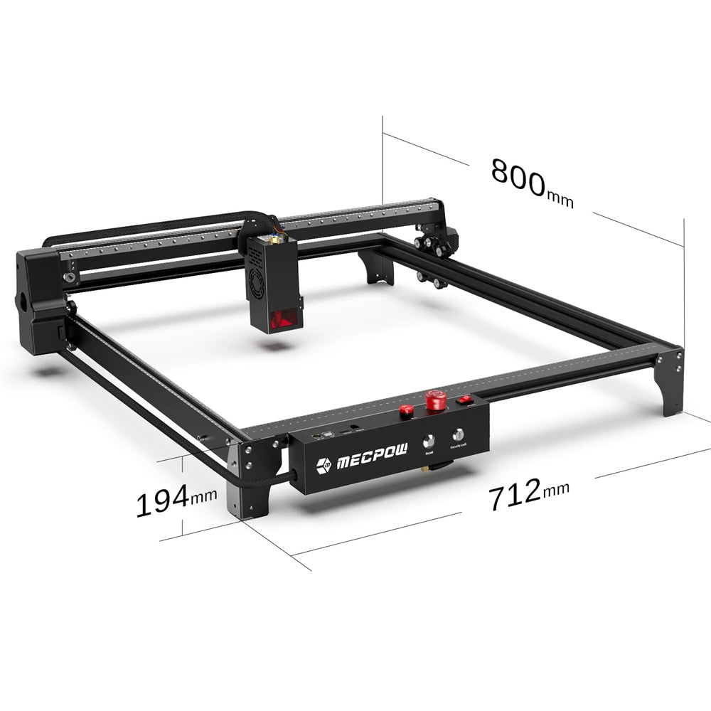 Mecpow X5 22W Laser Engraver Cutter, Auto Air Assist Kit, 0.08x0.1mm Laser Spot, 28000mm/min Engraving Speed, Safety Lock, Emergency Stop, Flame Detection, Offline Engraving, 600x600mm