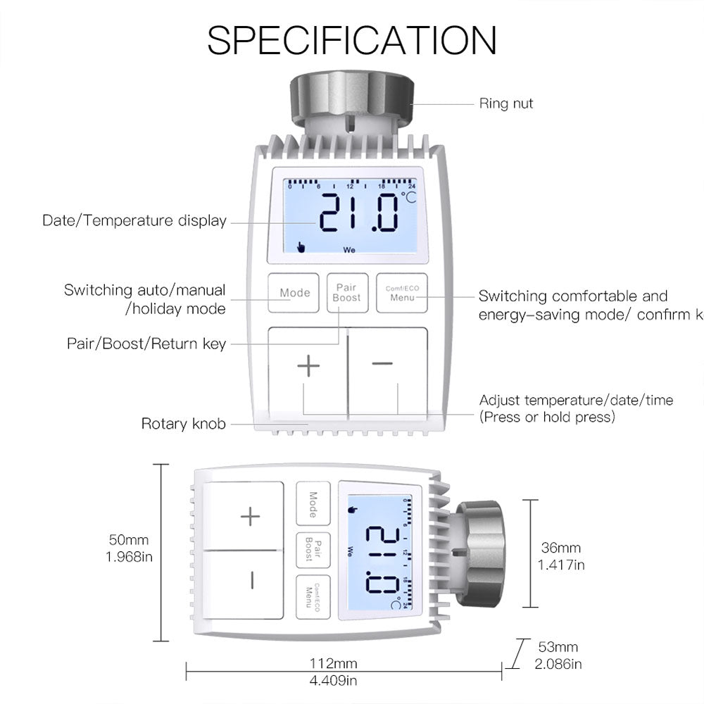 MoesHouse TV01 Tuya ZigBee3.0 Radiator Actuator Valve, Smart Thermostat Temperature Controller, TRV External Sensor
