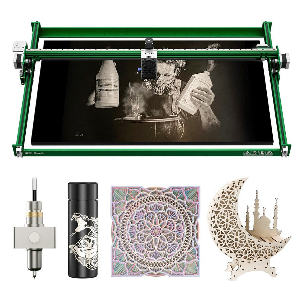 NEJE Max 4 Laser Engraver Cutter, E80 Laser Module, 24W Laser Power, GRBL Wireless Control, Motor Driver Z Axis, Auto Air-Assist, 0.1*0.1mm Focus, 4-Axis Control, Works Vertically, 750*460mm