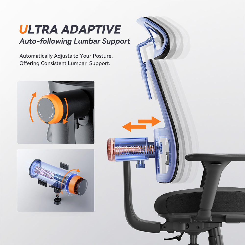 NEWTRAL MAGICH002 Ergonomic Chair, Auto-Following Backrest, Adaptive Lower Back Support, Adjustable Headrest Seat Depth, 4D Armrest Recliner, 3 Positions to Lock