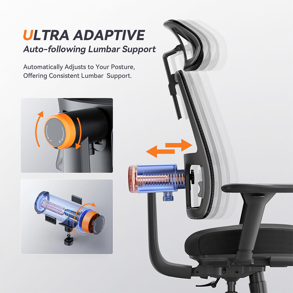 NEWTRAL MAGICH002 Ergonomic Chair, Auto-Following Backrest, Adaptive Lower Back Support, Adjustable Headrest Seat Depth, 4D Armrest Recliner, 3 Positions to Lock