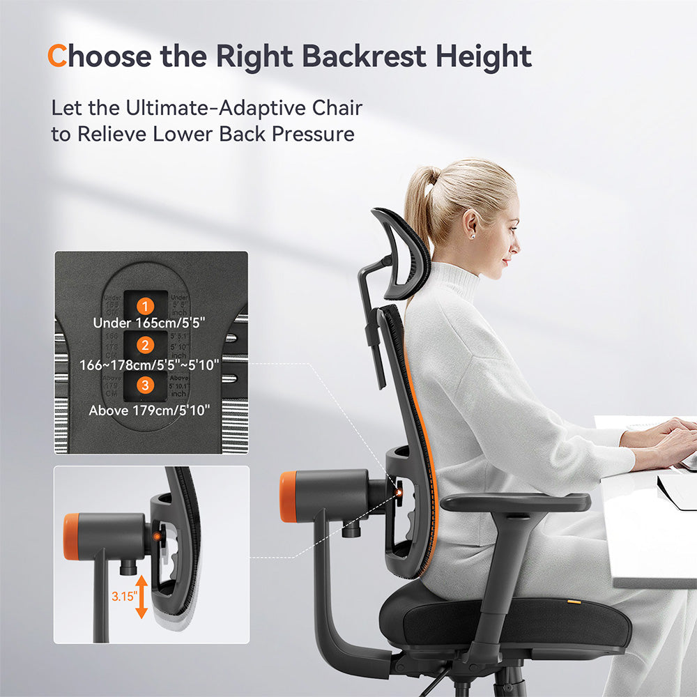 NEWTRAL MAGICH002 Ergonomic Chair, Auto-Following Backrest, Adaptive Lower Back Support, Adjustable Headrest Seat Depth, 4D Armrest Recliner, 3 Positions to Lock
