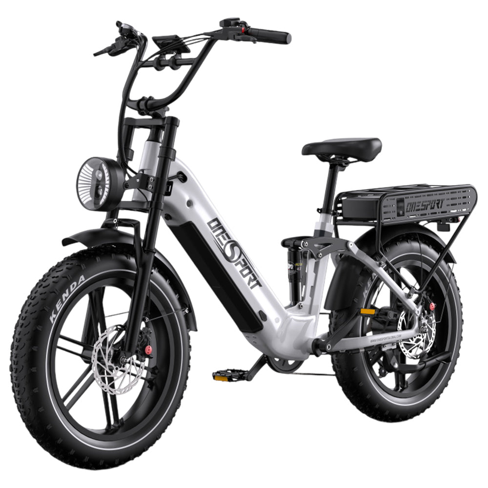 ONESPORT OT08 Pro Electric Bike, 500W Motor, 2*48V 18Ah Battery, 20*4.0 inch Tires, 25km/h Max Speed, 190km Max Range, Front & Rear Oil Disc Brakes, Suspension Fork, Shimano 7-speed - White