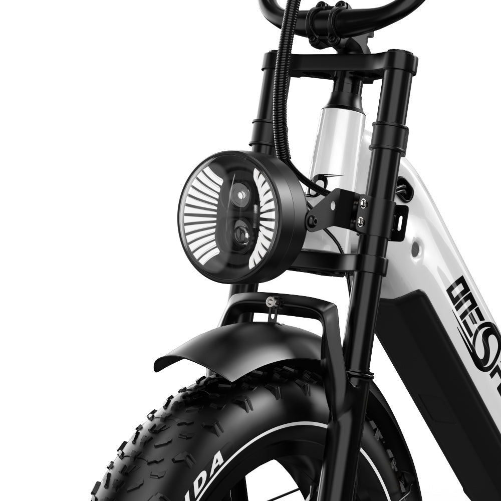 ONESPORT OT08 Pro Electric Bike, 500W Motor, 2*48V 18Ah Battery, 20*4.0 inch Tires, 25km/h Max Speed, 190km Max Range, Front & Rear Oil Disc Brakes, Suspension Fork, Shimano 7-speed - White