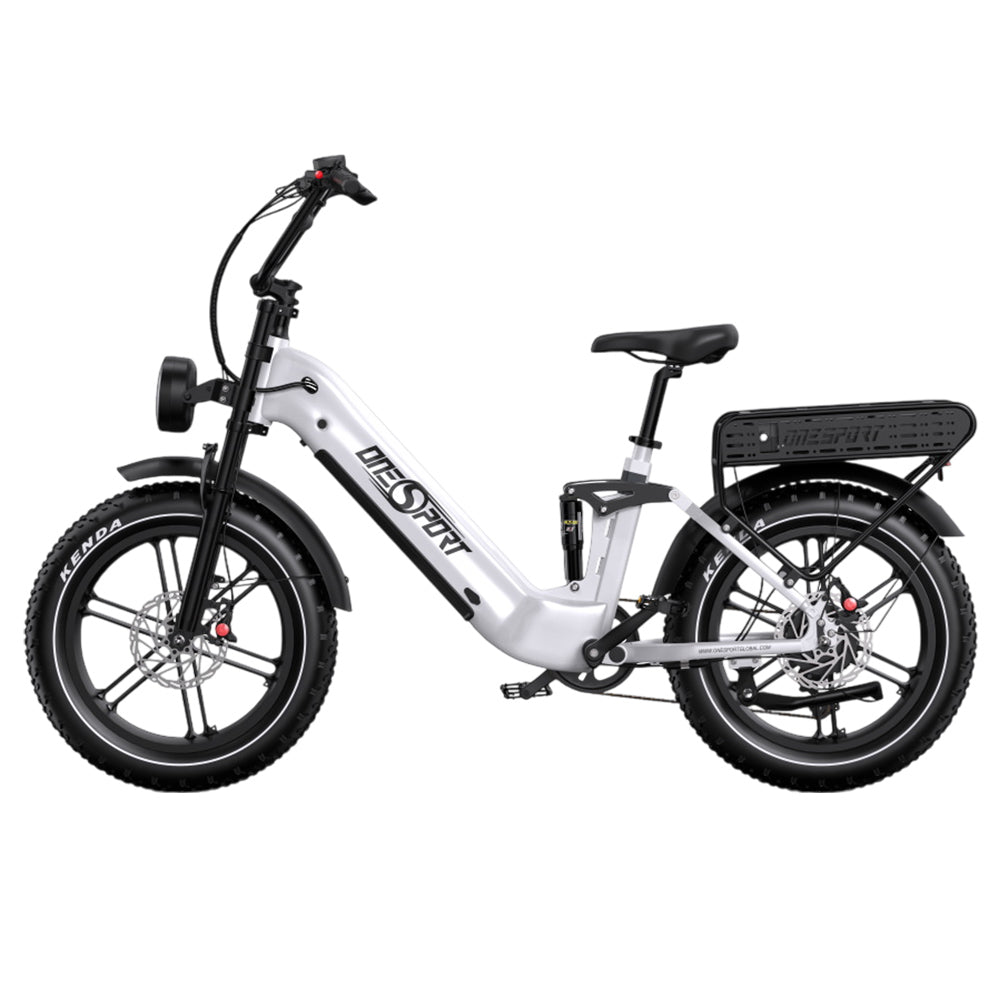 ONESPORT OT08 Pro Electric Bike, 500W Motor, 2*48V 18Ah Battery, 20*4.0 inch Tires, 25km/h Max Speed, 190km Max Range, Front & Rear Oil Disc Brakes, Suspension Fork, Shimano 7-speed - White