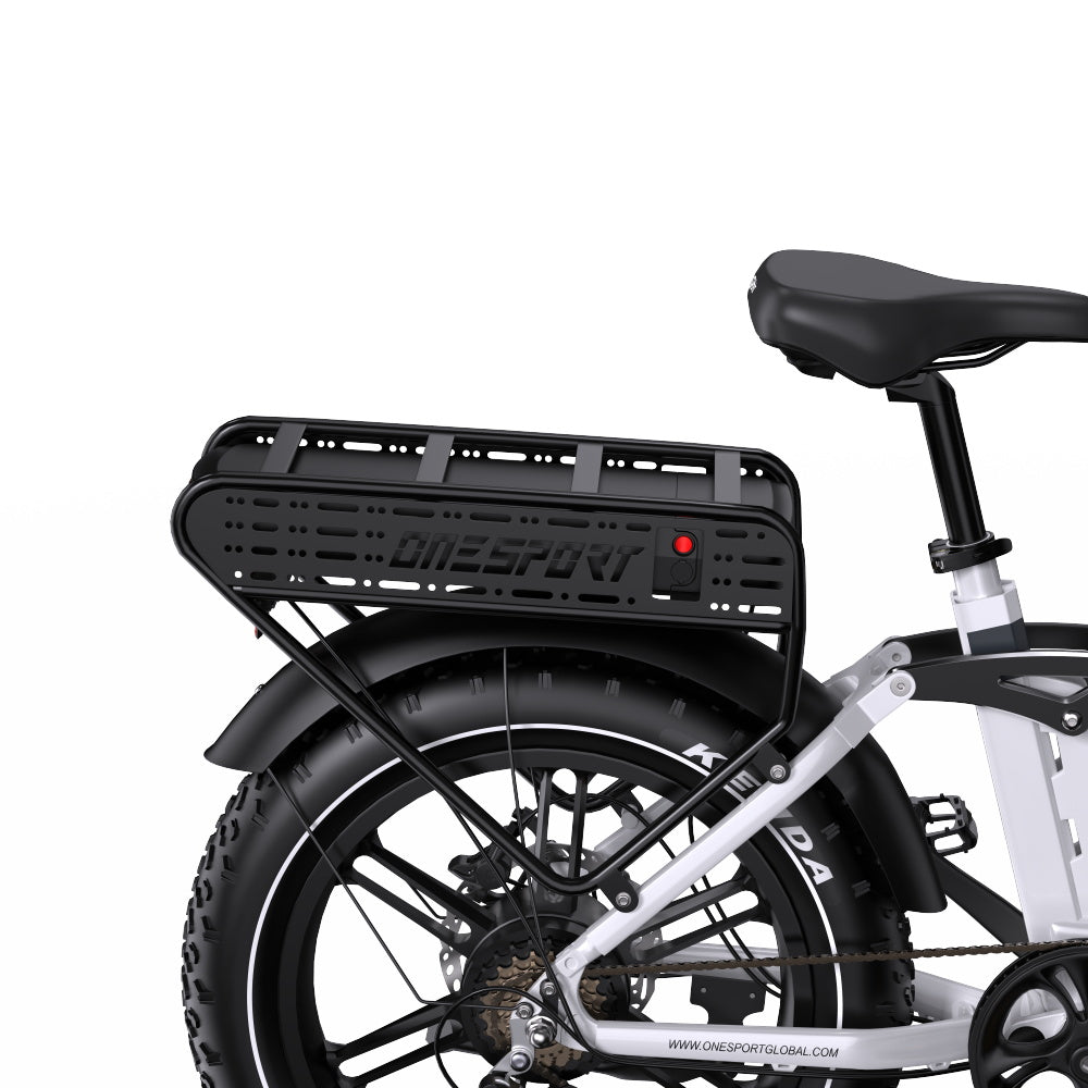 ONESPORT OT08 Pro Electric Bike, 500W Motor, 2*48V 18Ah Battery, 20*4.0 inch Tires, 25km/h Max Speed, 190km Max Range, Front & Rear Oil Disc Brakes, Suspension Fork, Shimano 7-speed - White