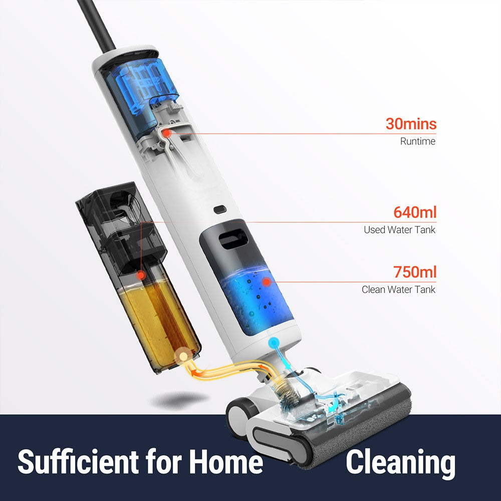 Xiaomi OSOTEK H200 Lite Wet Dry Vacuum Cleaner, 12.5KPa,180 Degree Horizontally Reclining, 2 Sides Edge Cleaning, 30 Mins Runtime 750ml Clean Water Tank, LED Screen - White