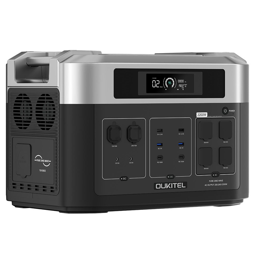 (Free Gift MC4 Cable) OUKITEL BP2000 Balcony Power Station, 2048Wh/640000mAh LiFePO4 Battery Solar Generator, 2200W AC Output, 2000W UPS, 1800W AC Charging, Expand Up to 7 Battery Packs, 15 Outputs, Compatible with 99% of Balcony Power Plants