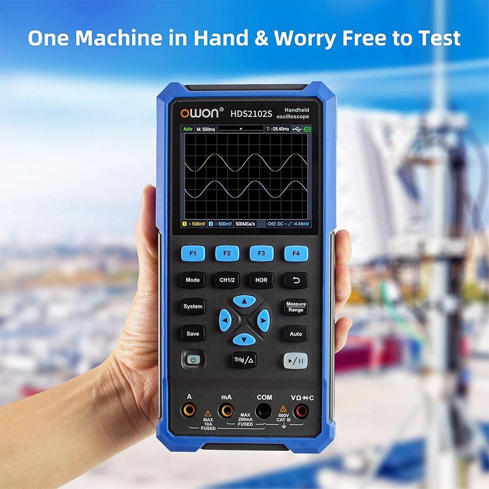 OWON HDS2102S 3 in 1 Digital Oscilloscope Multimeter Signal Generator, 100MHz Bandwidth, 500MSa/s Sampling Rate, 20000 Counts - EU Plug