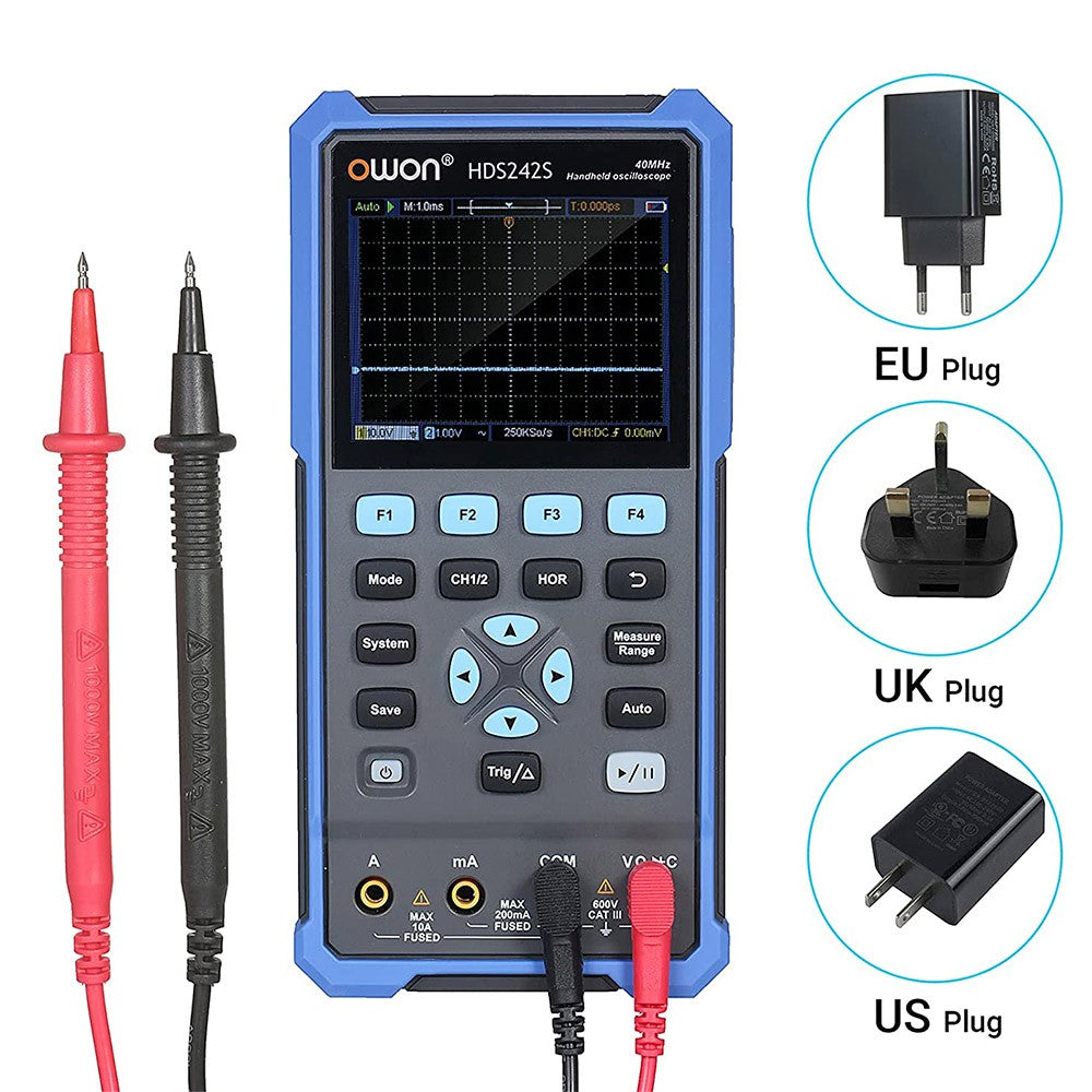 OWON HDS242S 3 in 1 Digital Oscilloscope Multimeter Signal Generator, 40MHz Bandwidth, 250MSa/s Sampling Rate, 20000 Counts - EU Plug