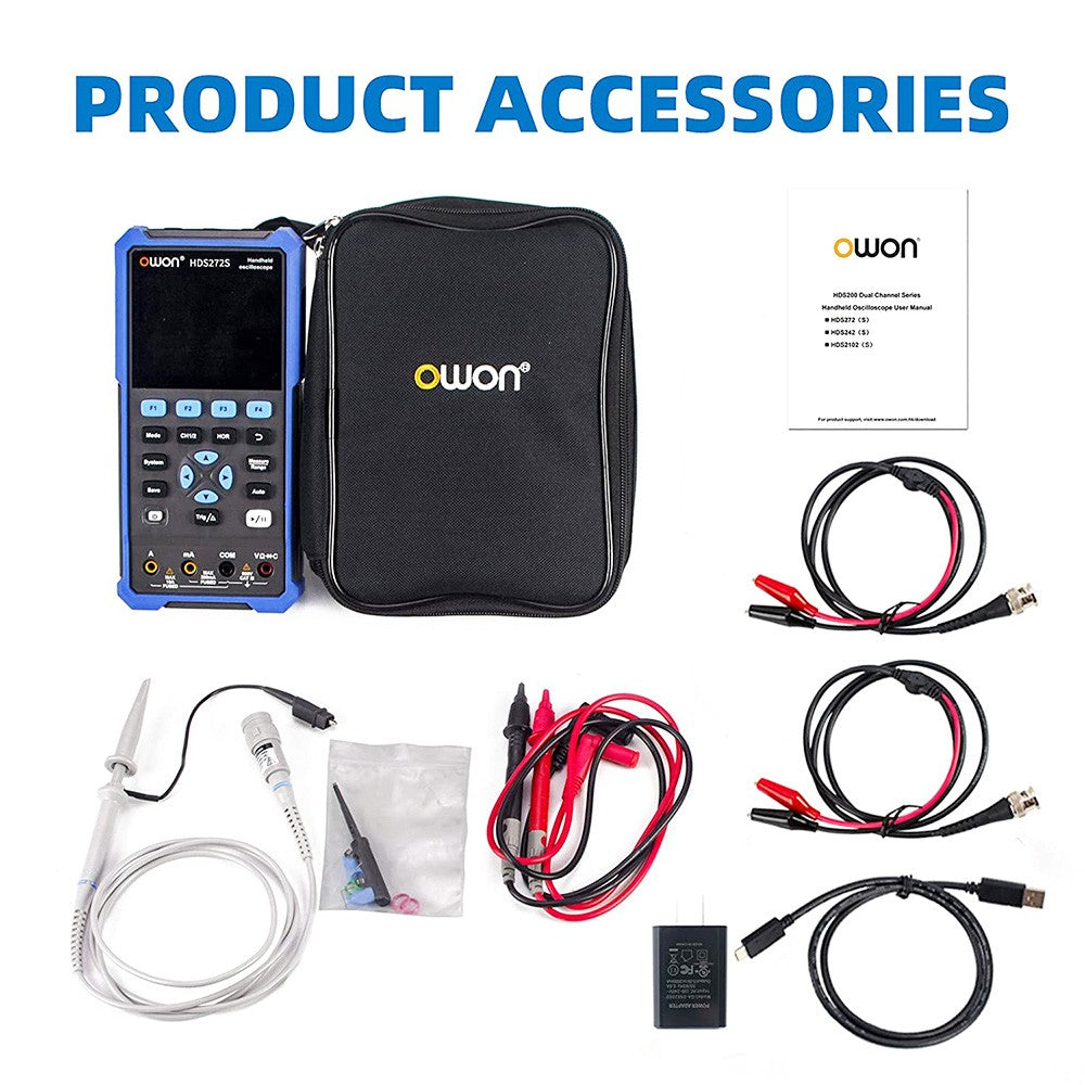 OWON HDS272S 3 in 1 Digital Oscilloscope Multimeter Signal Generator, 70MHz Bandwidth, 250MSa/s Sampling Rate, 20000 Counts - EU Plug