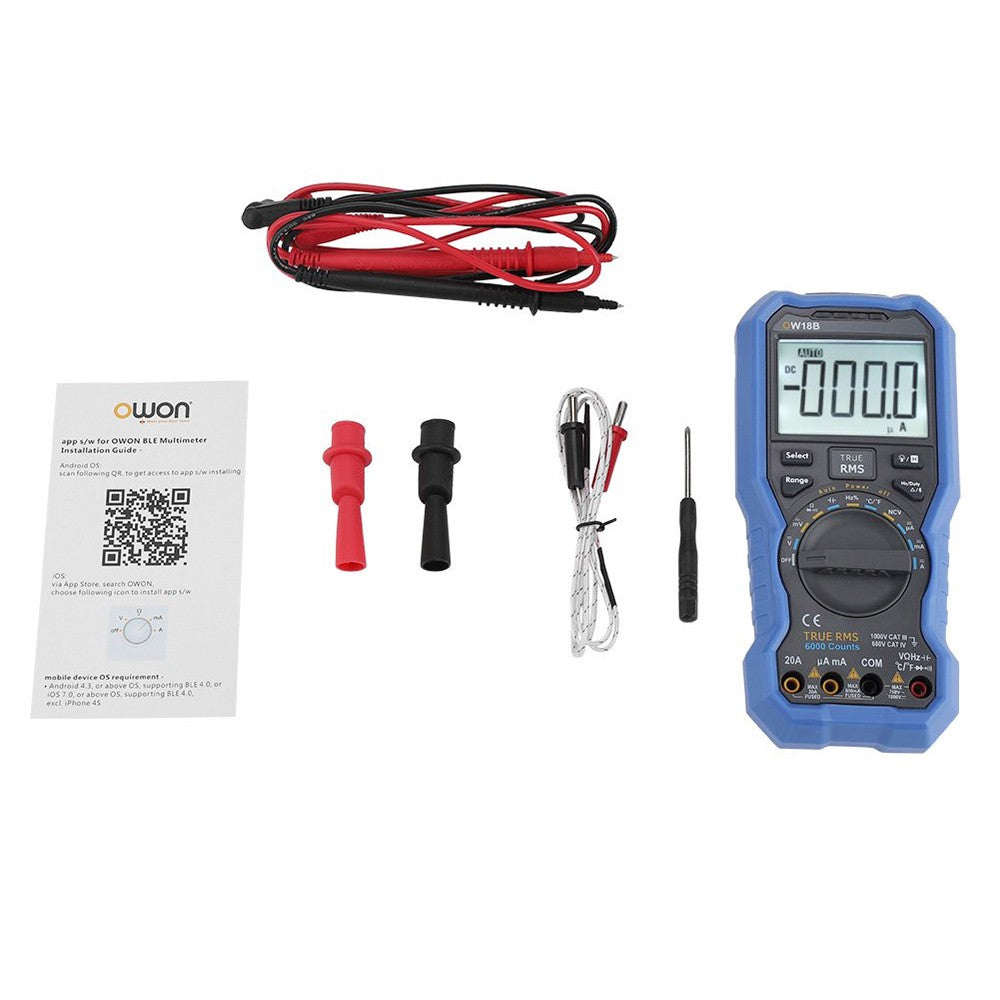 OWON OW18B Bluetooth Multimeter, Thermometer Data Logger, 5999 Counts, NCV Non-Contact Voltage Sense, True RMS Test, Support Android, iOS, Flashlight Function