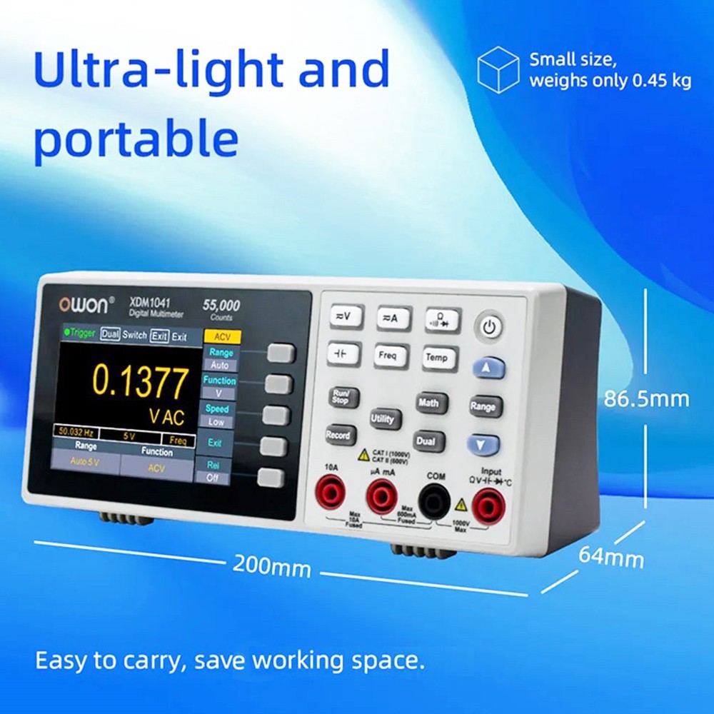 OWON XDM1041 Digital Multimeter with 55000 Counts, True RMS, High Accuracy, with 3.5-inch TFT LCD Screen - EU Plug