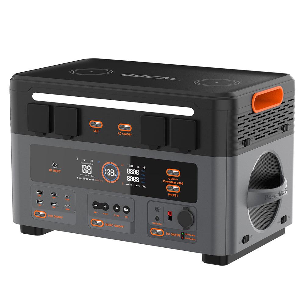 Blackview OSCAL PowerMax 2400 Power Station, 1872Wh to 20592Wh LiFePO4 Battery, 2400W(4800W Peak) 16 Ouputs Solar Generator, 1.2 Hours Ultra-Fast Charging, LED Light UPS Smart APP, 0dB Whisper-Quiet, Built-in Dual Speakers
