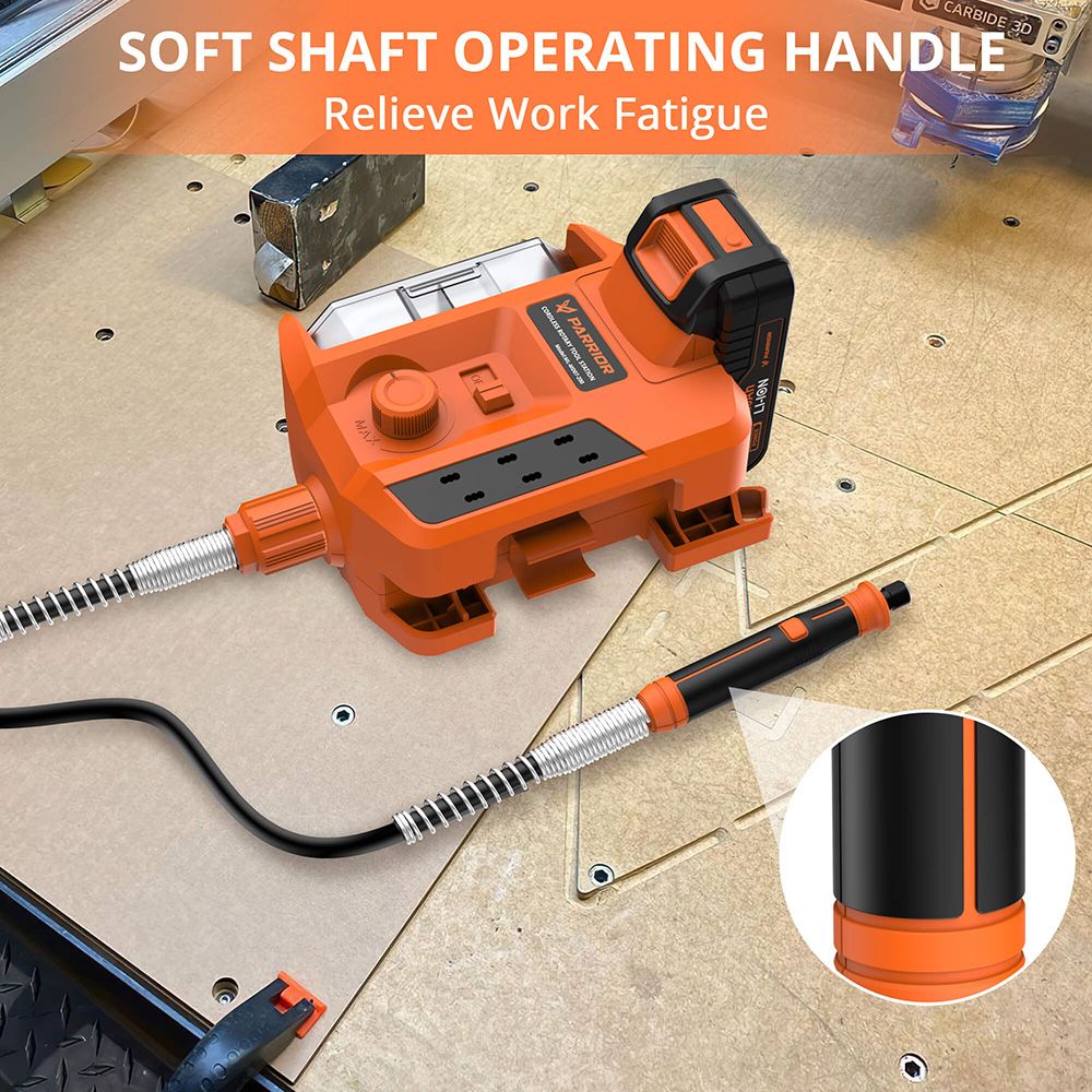 Parrior MD07 20V Electric Cordless Rotary Tool Kit, with 2.0Ah Battery, Soft Shaft Handle & 56pcs Accessories, 5000-34000RPM Variable Speed
