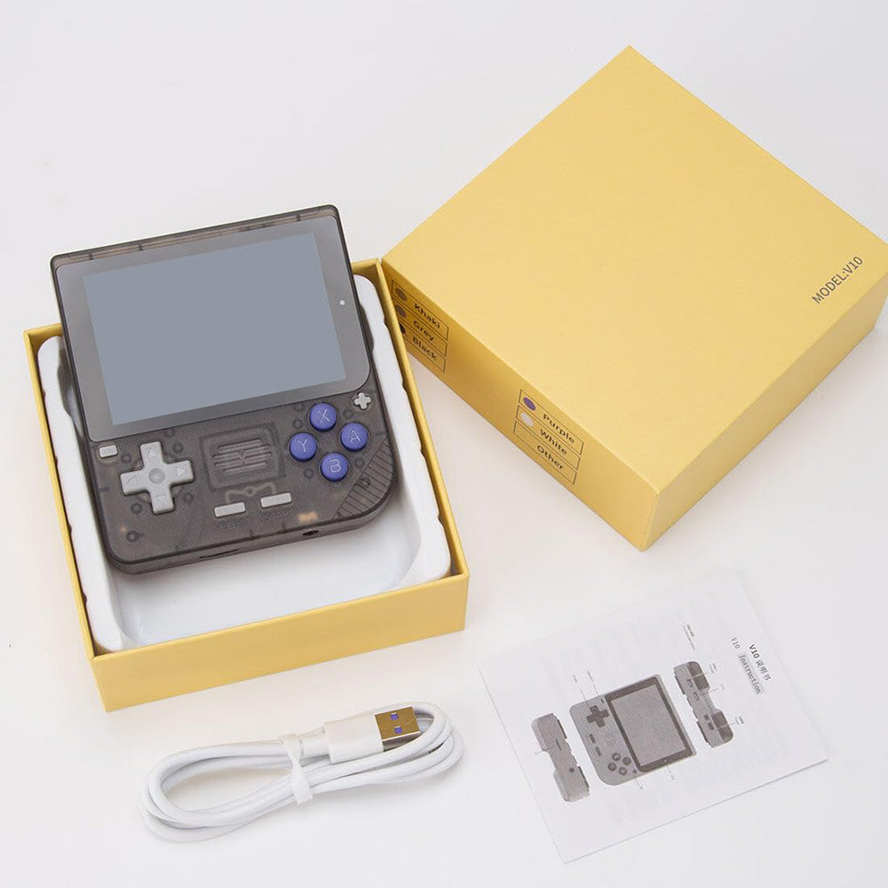 Powkiddy V10 Handheld Game Console, 3.5-inch IPS Screen, Open Source Linux System, 64-bit 3D Simulators, 8 Hours Autonomy - Transparent Purple