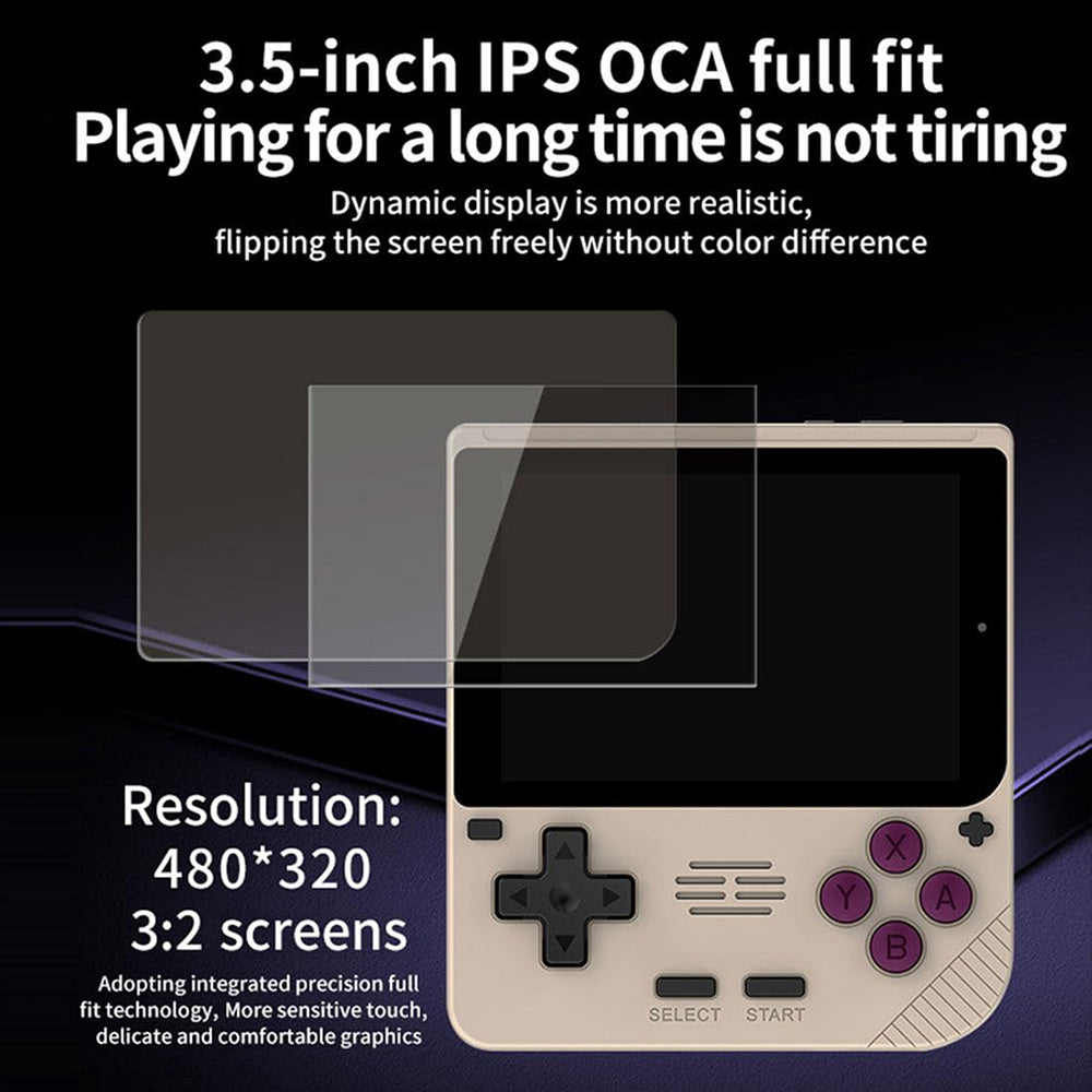 Powkiddy V10 Handheld Game Console, 3.5-inch IPS Screen, Open Source Linux System, 64-bit 3D Simulators, 8 Hours Autonomy - Transparent Purple