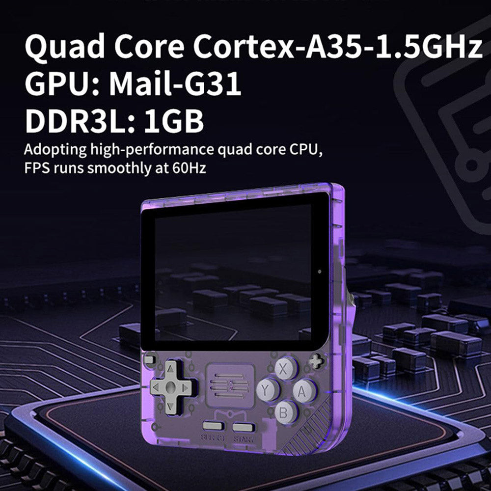 Powkiddy V10 Handheld Game Console, 3.5-inch IPS Screen, Open Source Linux System, 64-bit 3D Simulators, 8 Hours Autonomy - Transparent Purple
