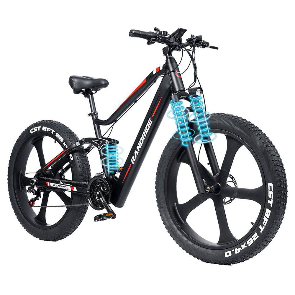 RANDRIDE YX90M Electric Bike, 26'' Fat Tire, 1000W Brushless Motor, 48V13.6Ah Battery, 45km/h Max Speed, 100km Range, LCD Display, SHIMANO Hydraulic Brake, Full Suspension Frame