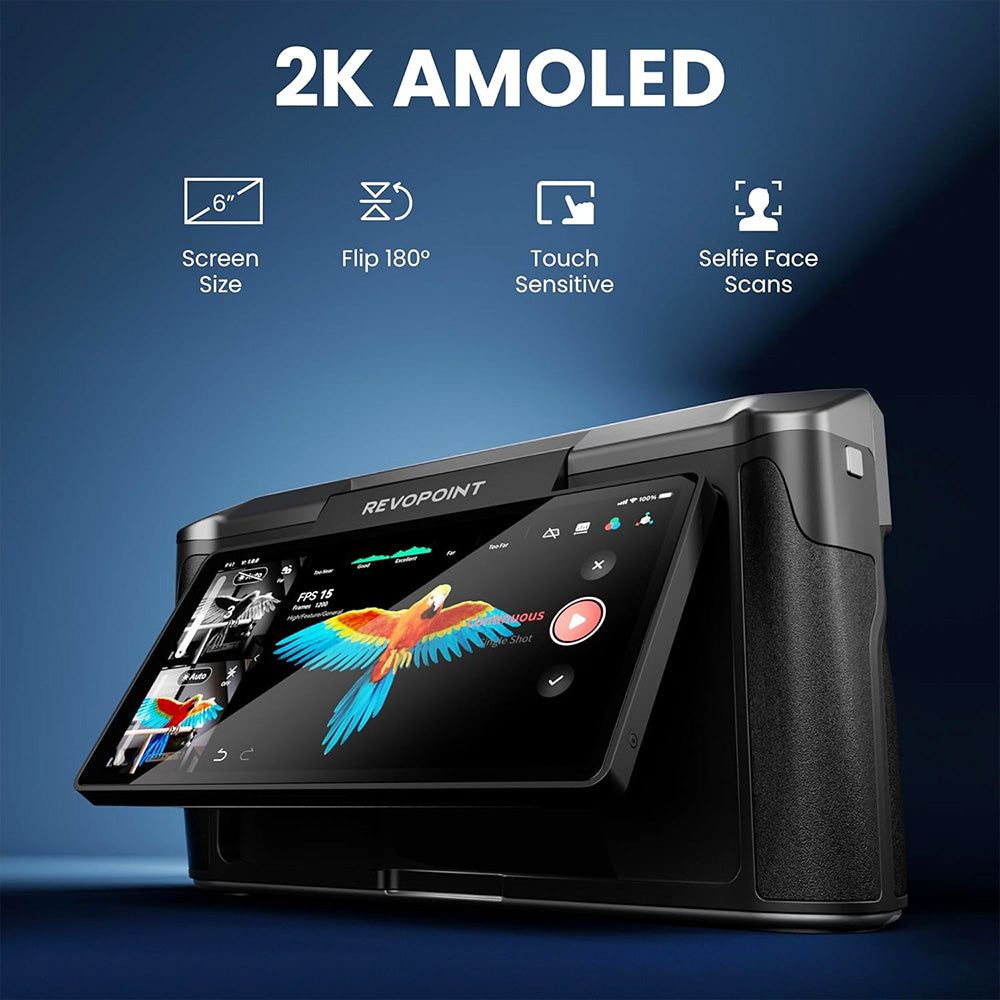 Revopoint MIRACO 3D Scanner with 16GB RAM, 0.02mm High Precision, 15fps Scanning Speed, 8K Color Capture, 180° Rotating Screen, 9-axis IMU, 2K HD Picture, Single-shot & Continuous Mode, Standable Design, for Small to Large Objects