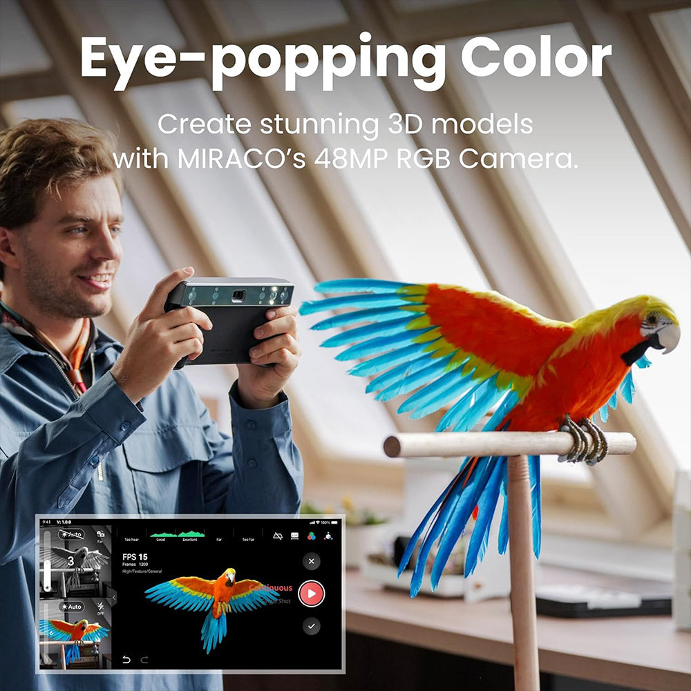 Revopoint MIRACO 3D Scanner with 16GB RAM, 0.02mm High Precision, 15fps Scanning Speed, 8K Color Capture, 180° Rotating Screen, 9-axis IMU, 2K HD Picture, Single-shot & Continuous Mode, Standable Design, for Small to Large Objects