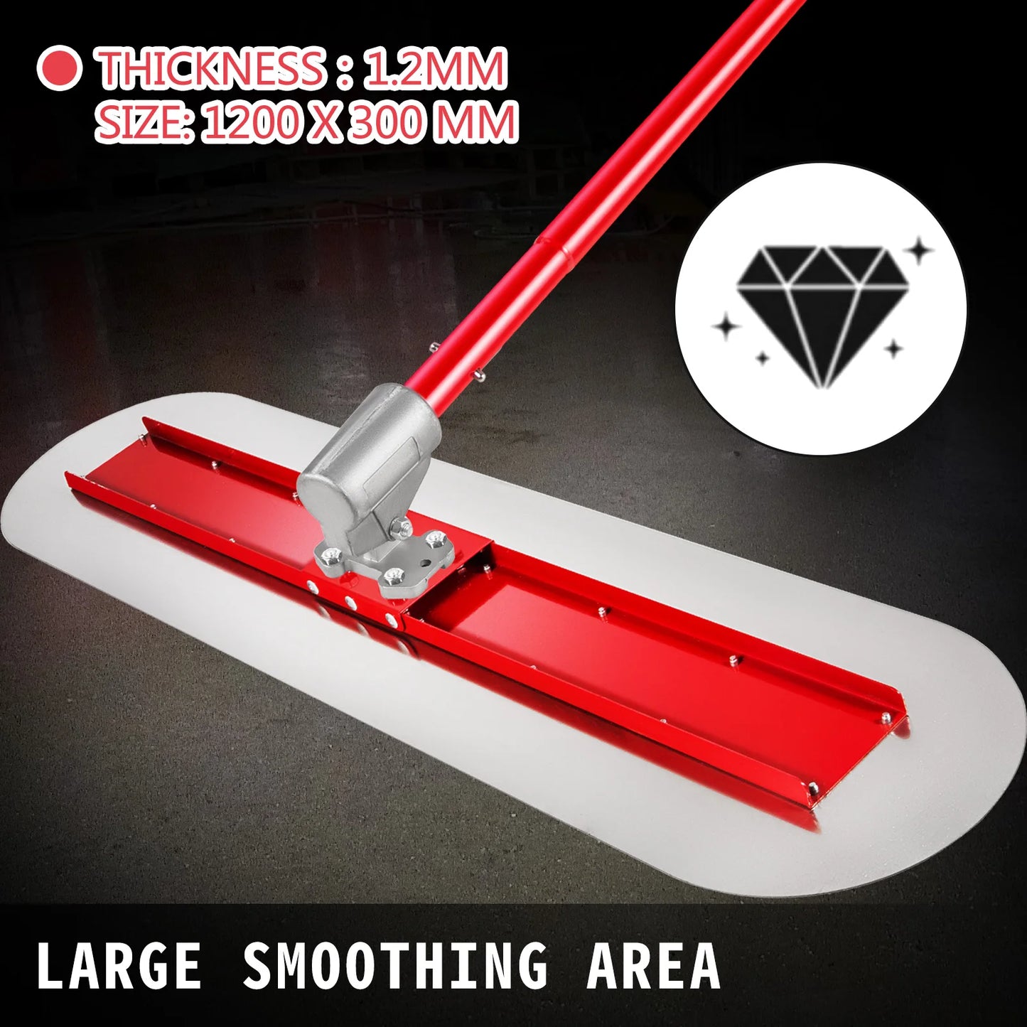 VEVOR Concrete Float 1200x200mm/1200x300mm Finishing Bull Float with 4 Handle Round End Drywall Construction Tools Cement Trowel