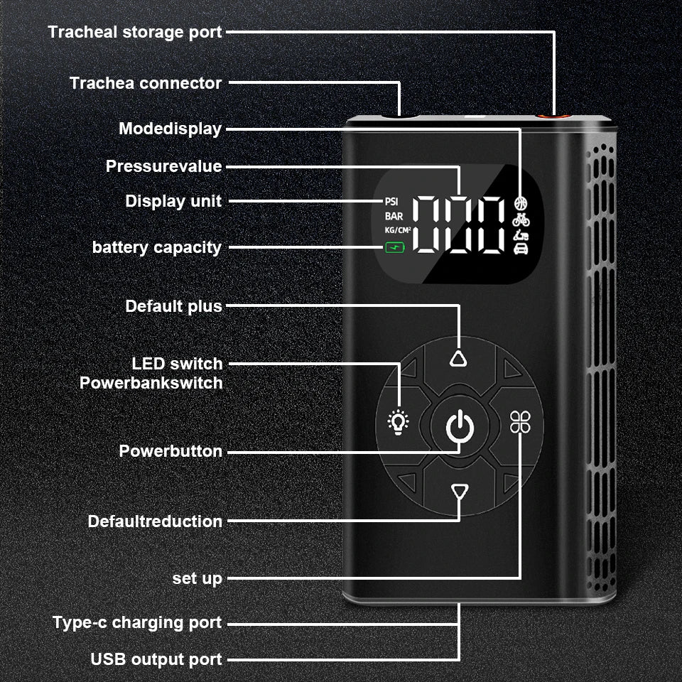 E-ACE 6000mAh 150 PSI Wireless Air Pump ABS Mini pump Rechargeable Portable Inflator USB Car Accessories