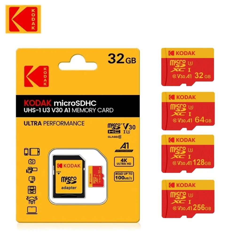 Tarjeta de memoria MicroSD KODAK roja Clase 10 de 32 GB, 64 GB, 128 GB y 256 GB, U3 4K de alta velocidad, tarjetas TF para teléfono.