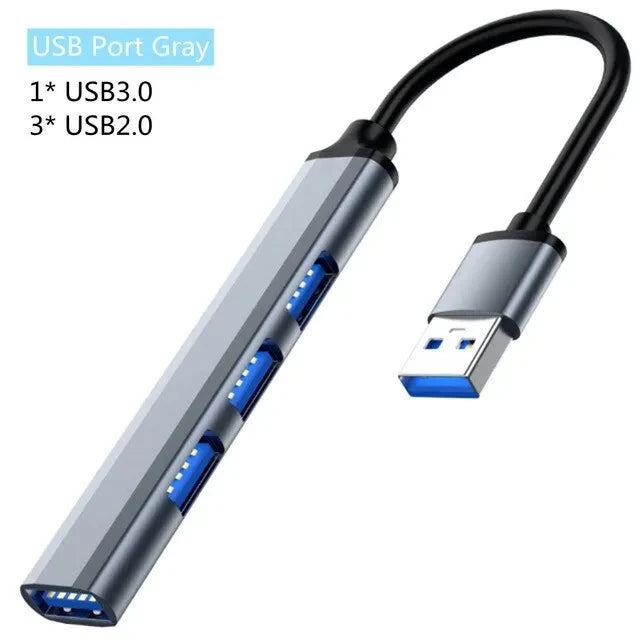 Extensor multifunción de un solo arrastre, concentrador de aleación de aluminio para portátil, divisor USB 3.0 tipo C, multiinterfaz para TV y teléfono móvil.