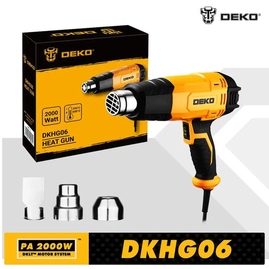 Pistola de calor DEKO DKHG06 2000W 2 Ajustes de temperatura 3 Accesorios Pistola de aire caliente eléctrica avanzada Herramientas eléctricas