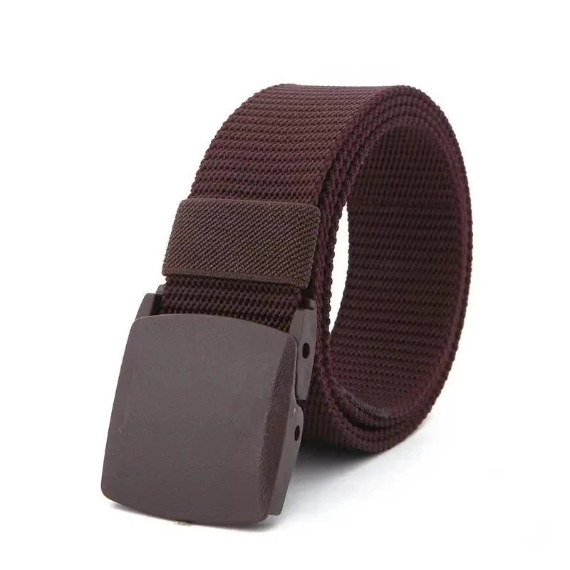 Men Belts Fashion Unisex Jeans Belts Adjustable Belt Men Outdoor Travel Tactical Waist Belt with Plastic Buckle for Pants 120cm