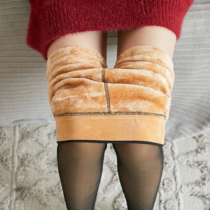 Medias térmicas de invierno para mujer, cálidas, de forro polar, elásticas, translúcidas, ajustadas, de terciopelo, gruesas, sexys, de cintura alta.