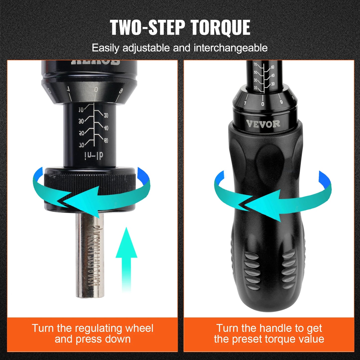 Destornillador dinamométrico VEVOR de 1/4", llave dinamométrica para electricistas, con escala de 10 a 70 in/lb.