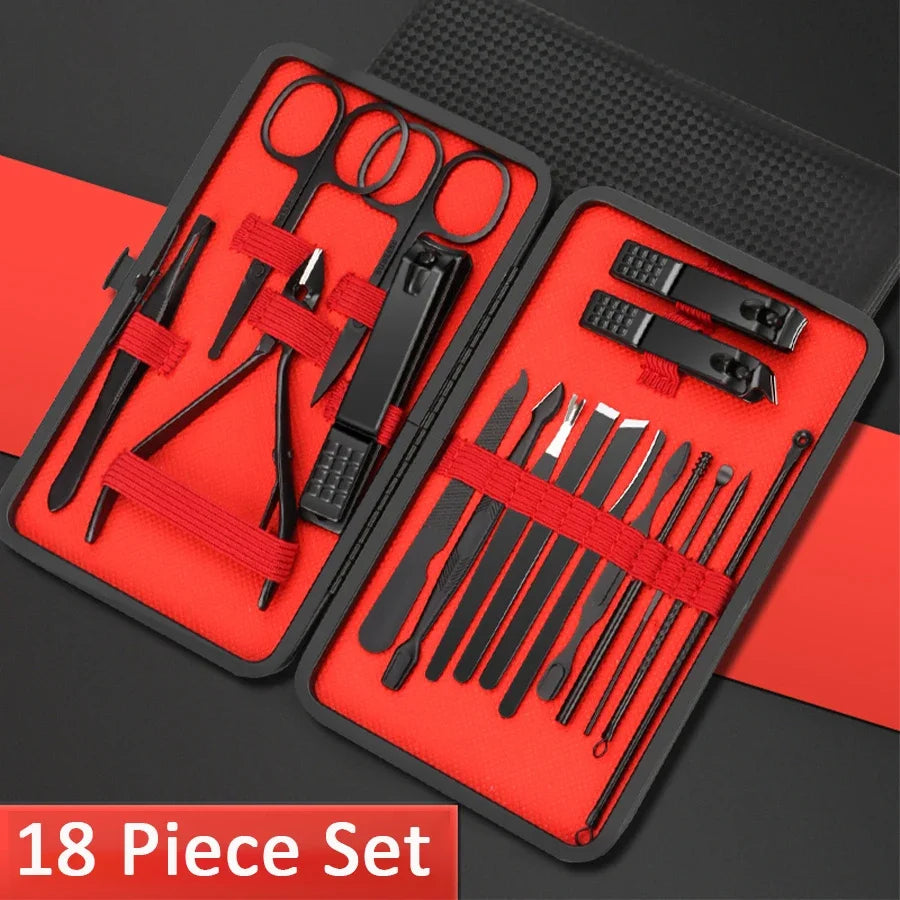 Ouriner 7/12/18/20/24PCS Set Professional Manicure Set Stainless Steel Fingernail Toenail Clippers Set with Leather Portable