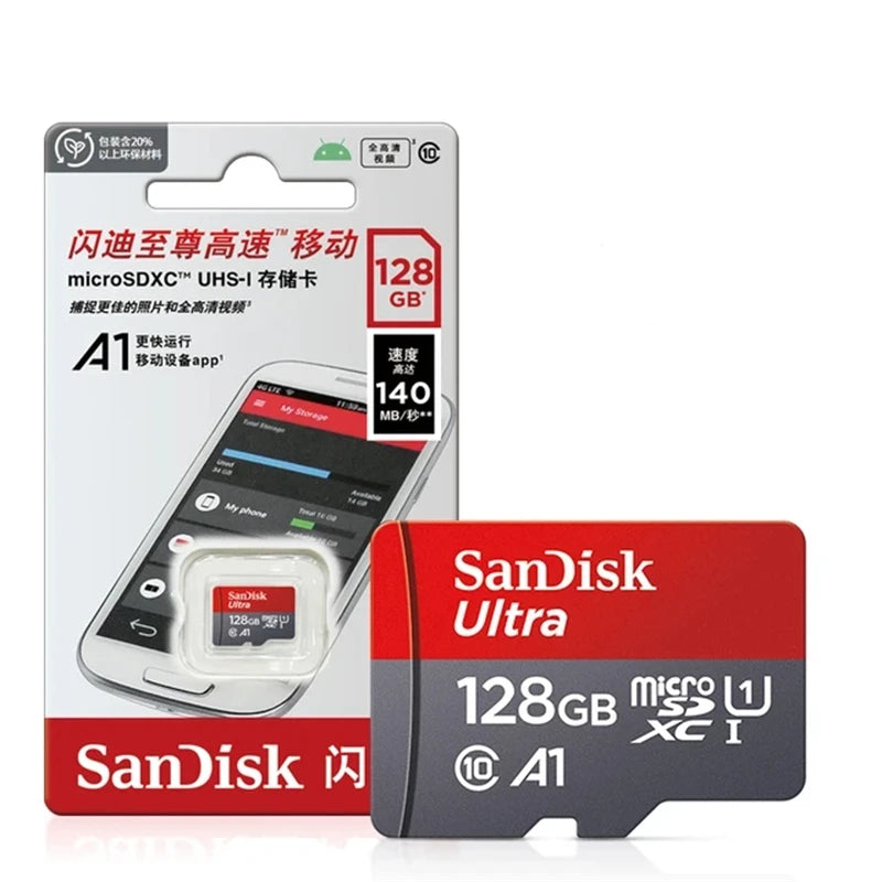 Tarjeta de memoria micro SD Sandisk Ultra Micro TF de 32 GB, 64 GB, 128 GB y 256 GB de alta velocidad C10. Tarjeta de memoria flash SD/TF miniSD para teléfono.