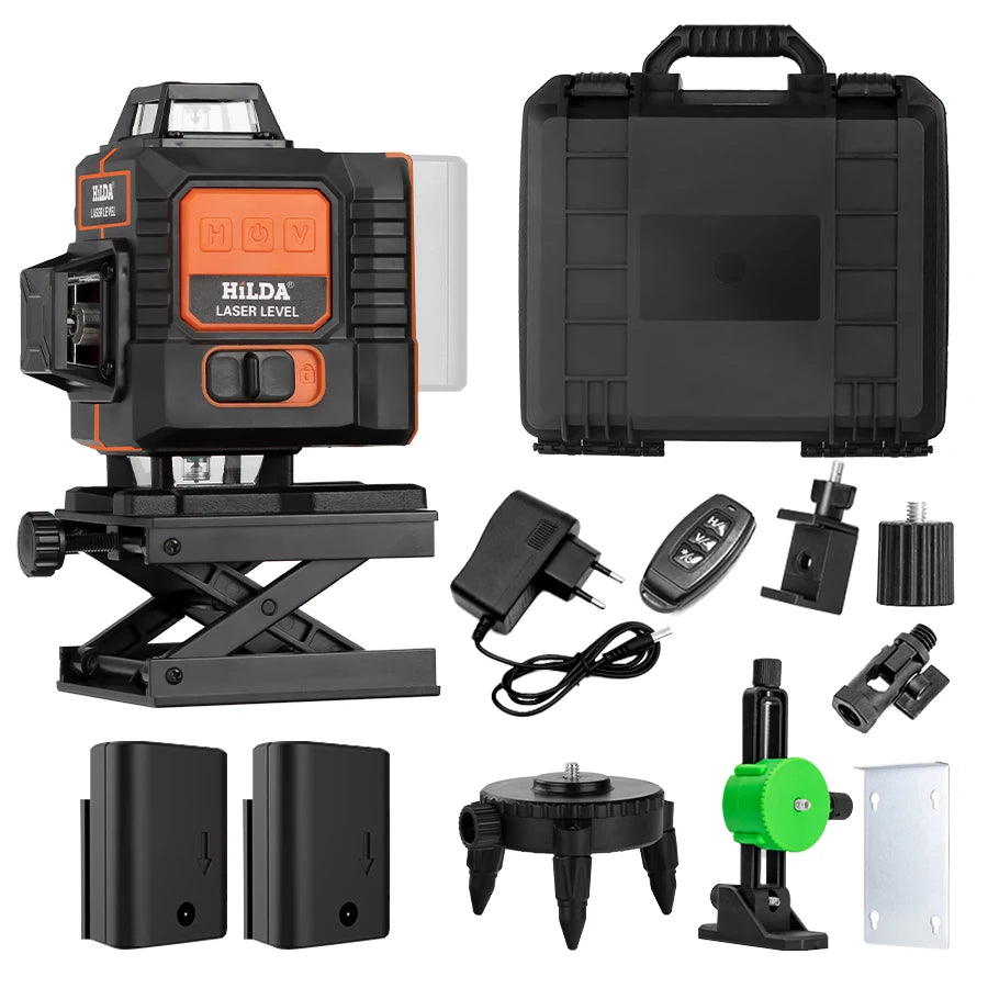 HILDA 4D 16 Lines Laser Level With Battery Display Self-Leveling 360 Horizontal And Vertical Cross Super Powerful Green