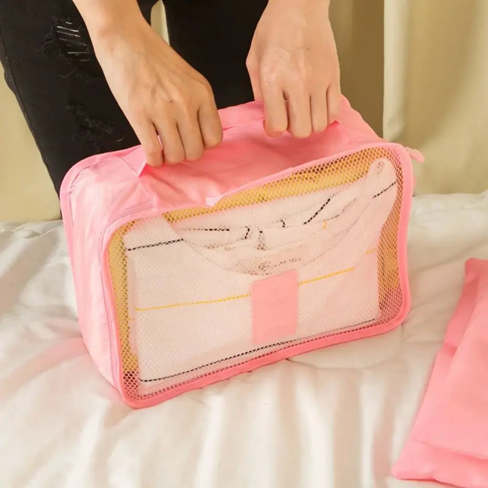 6 Pcs/Set Pink/Blue/Grey Travel Storage Bag Large Capacity Waterproof Luggage Clothing Underwear Storage Bag Bag With Zipper