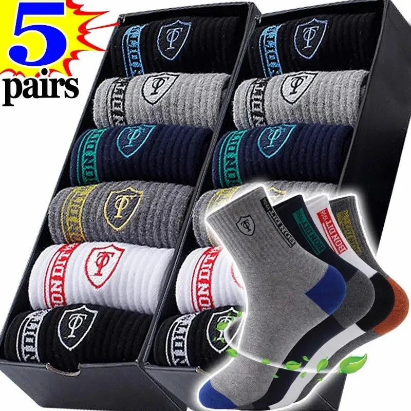 5 pares de medias deportivas de algodón transpirables para hombre, de fibra de bambú, para otoño e invierno, con desodorante y absorción del sudor.