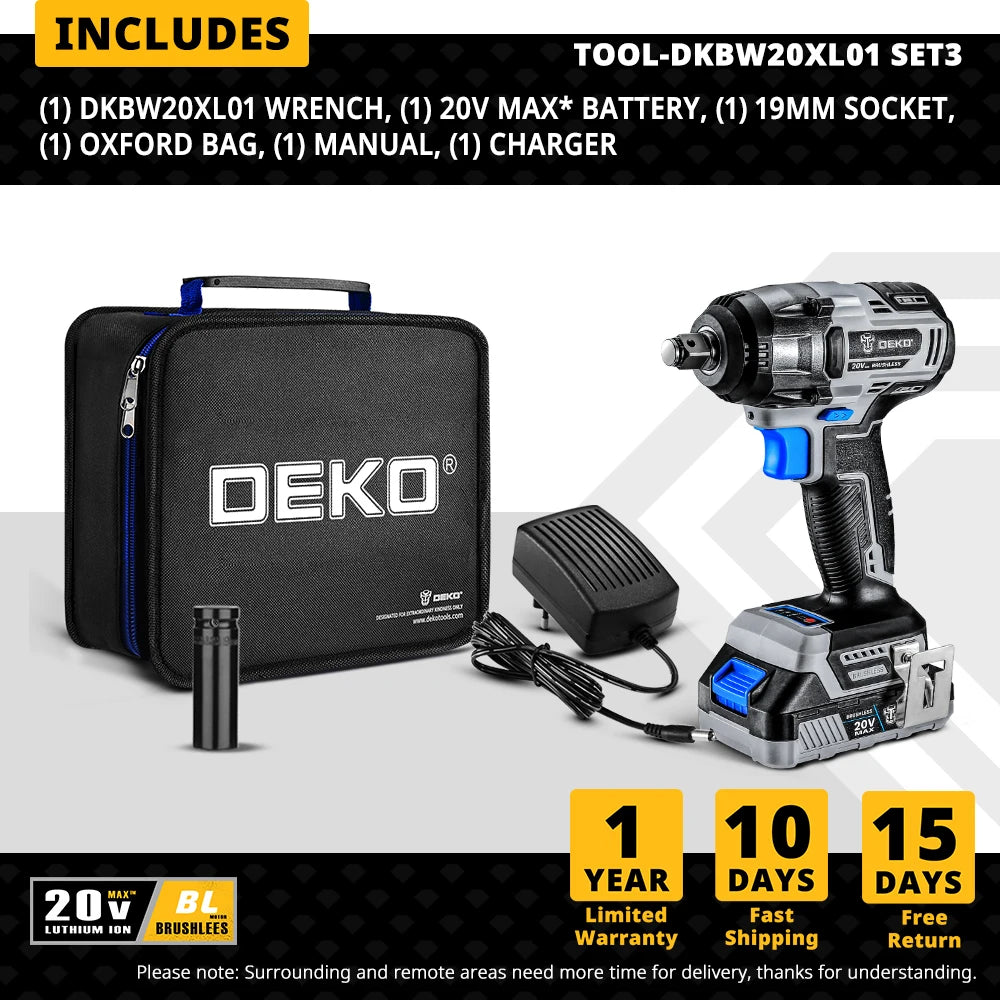 DEKO - Minidestornillador eléctrico inalámbrico de 20 V con llave de impacto de 350 Nm para bricolaje en casa.